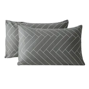 100% Cotton Pillowcases King Size Set Of 2 Grey Herringbone Geometric Bed Pill