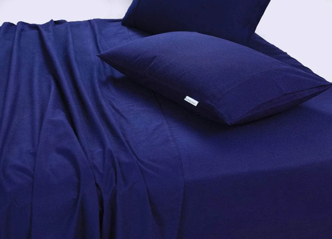 100% Egyptian Cotton Vintage Washed 500Tc Navy Blue Queen Bed Sheets Set