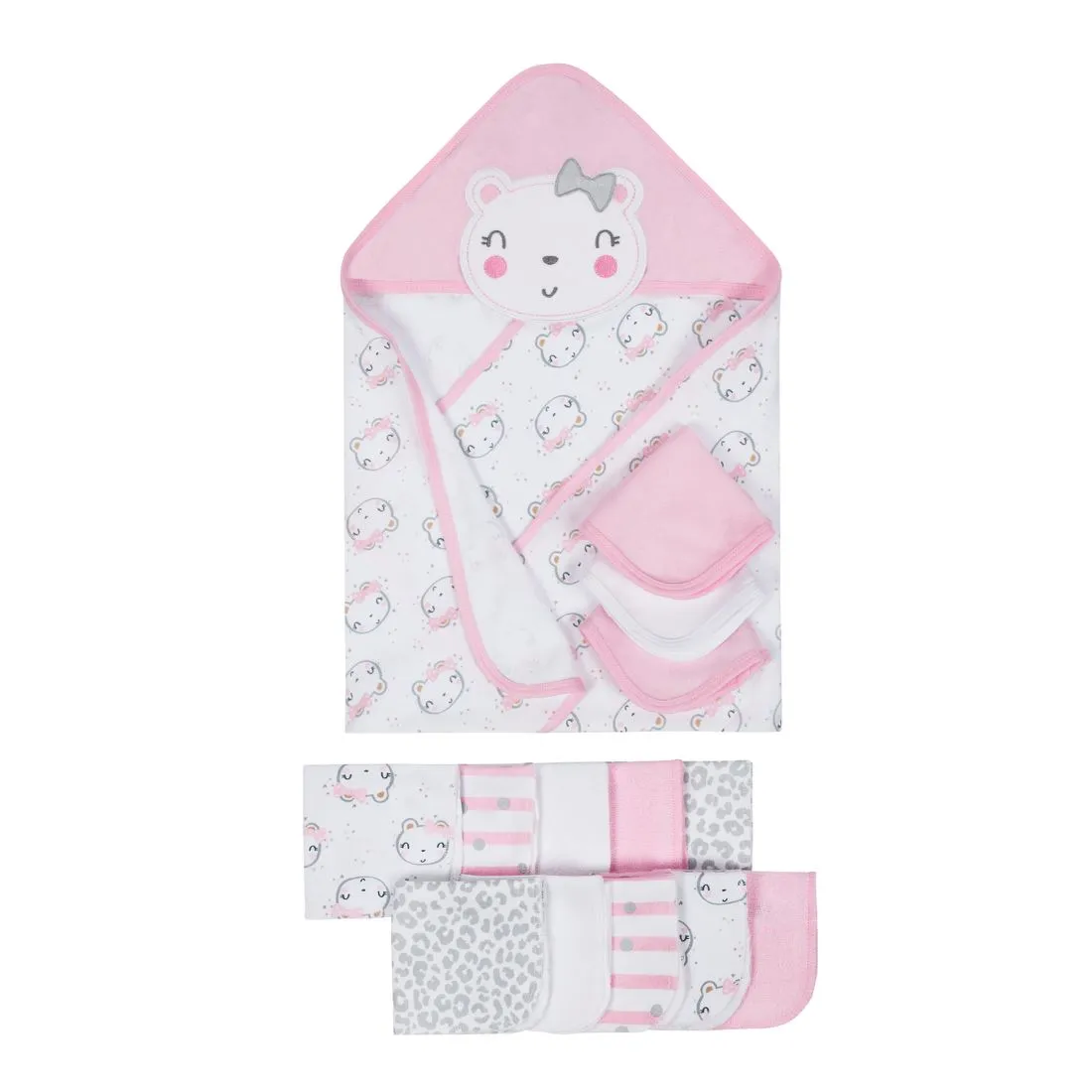 14-Piece Girls Terry Washcloth & Hooded Towel Bath Set