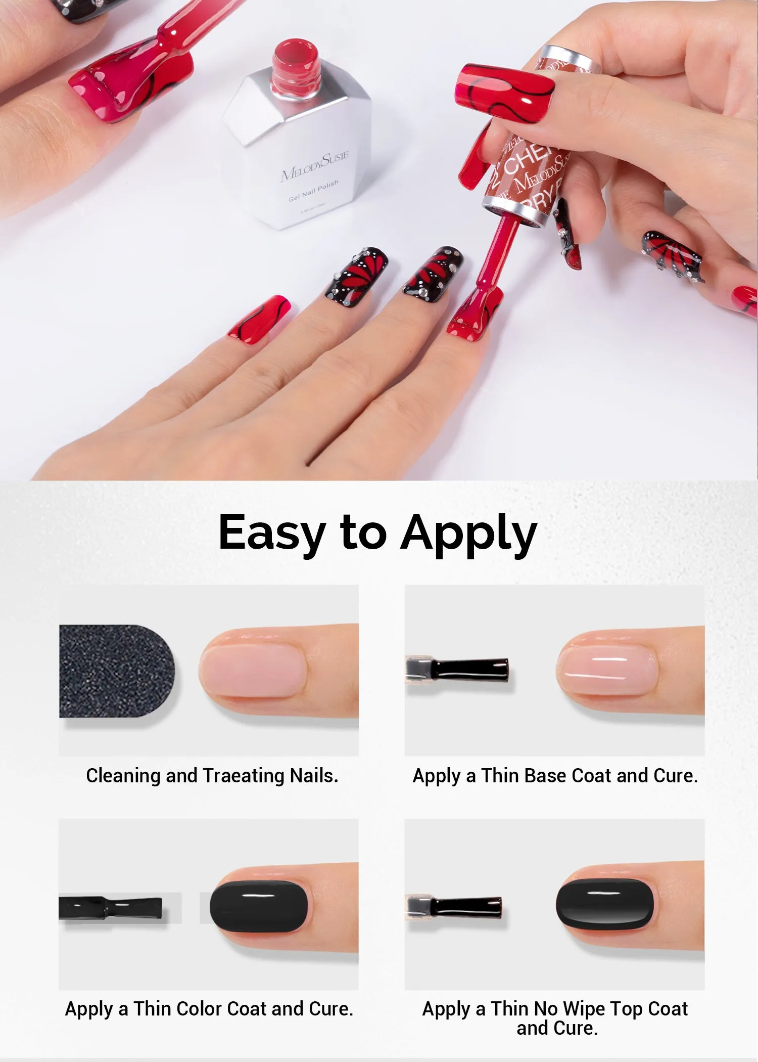 2 Pack 15ml Gel Nail Polish (Black and Red)