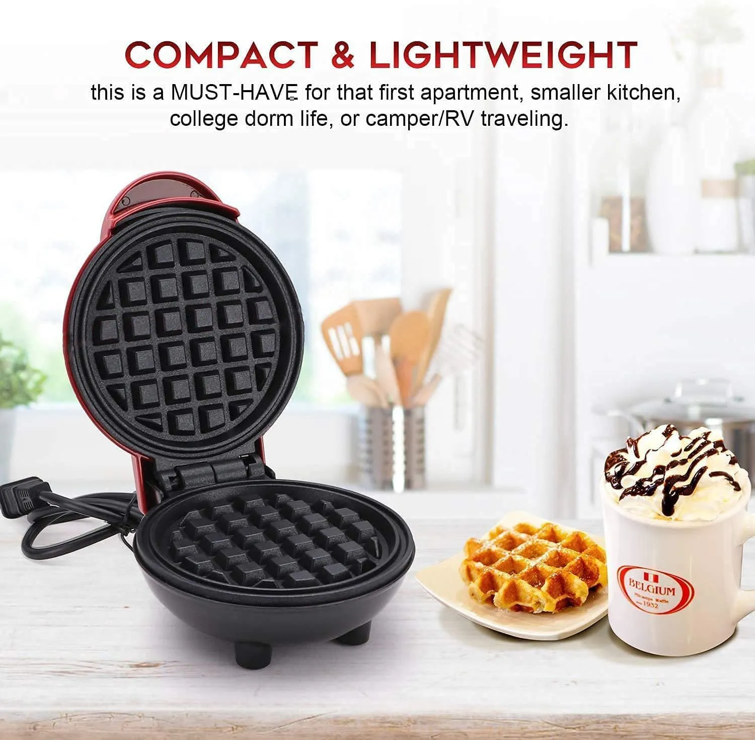 3 in 1 Mini Waffle Maker Machine 4 Inch- 350 Watts individual Belgian Waffles, Stainless Steel Non-Stick Pan Cakes, Small waffle Maker for Home Waffle.