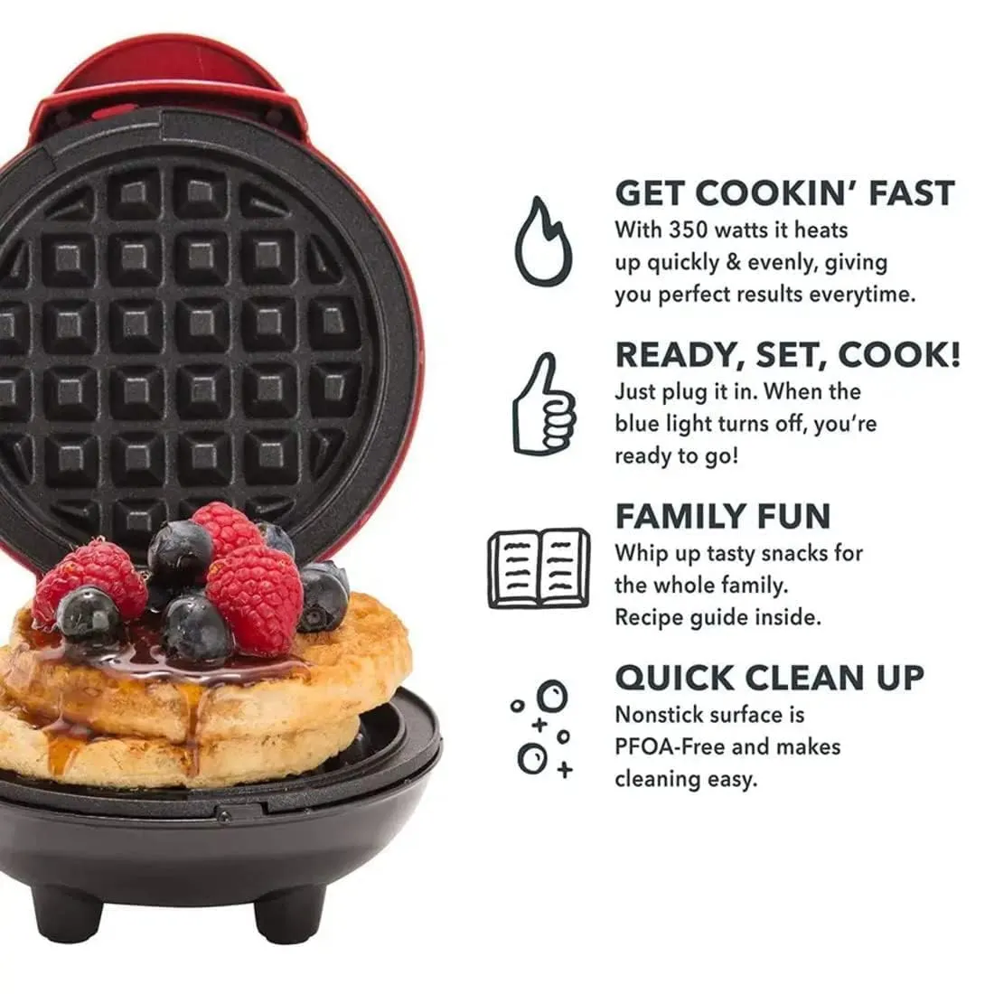 3 in 1 Mini Waffle Maker Machine 4 Inch- 350 Watts individual Belgian Waffles, Stainless Steel Non-Stick Pan Cakes, Small waffle Maker for Home Waffle.