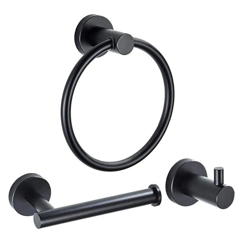 3-Piece Bathroom Hardware Set Matte Black Bathroom Accessories Kit Includes Modern Hand Towel Ring Robe Towel Hook Toilet Paper Holder