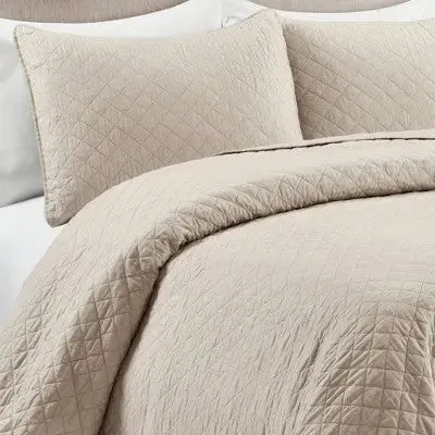 3pc King Ava Diamond Oversized Cotton Quilt Set Neutral - Lush Décor