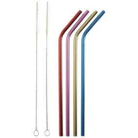 4 Stainless Steel Metallic Drinking Straws with 2 Cleaning Brushes