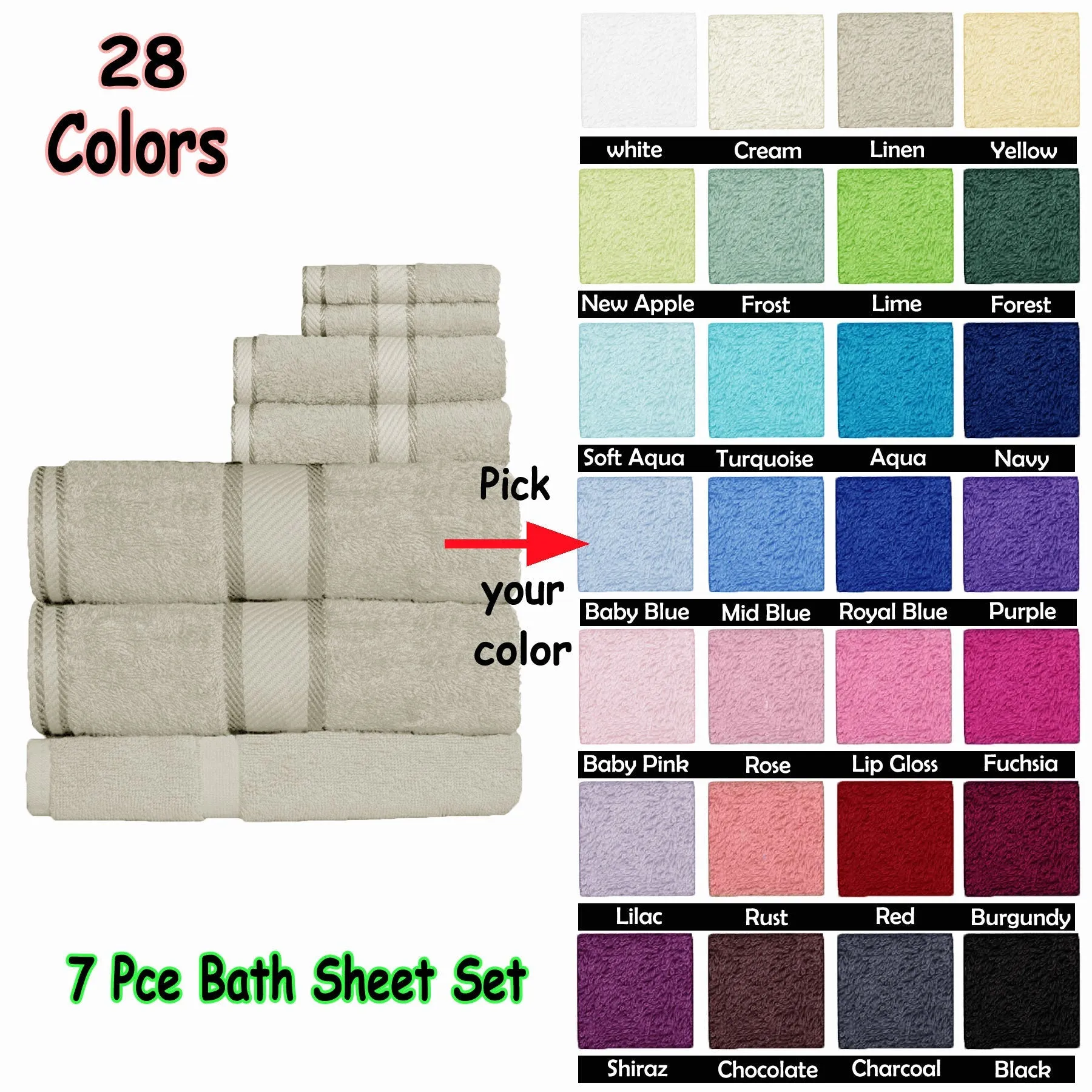 550gsm Cotton 7 Pce Bath Sheet Set Rust