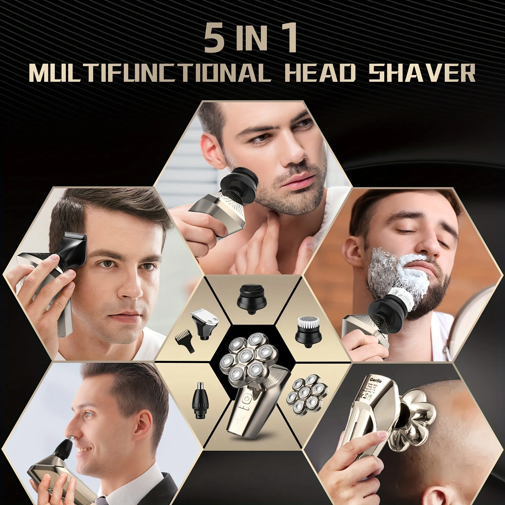 7D Electric Shaver For Bald Men, Upgraded 7 Floating Head, With Nose Hair Trimmer, Facial Cleaning Brush, Hair Trimmer, 1.5H Fast Charging Travel Lock