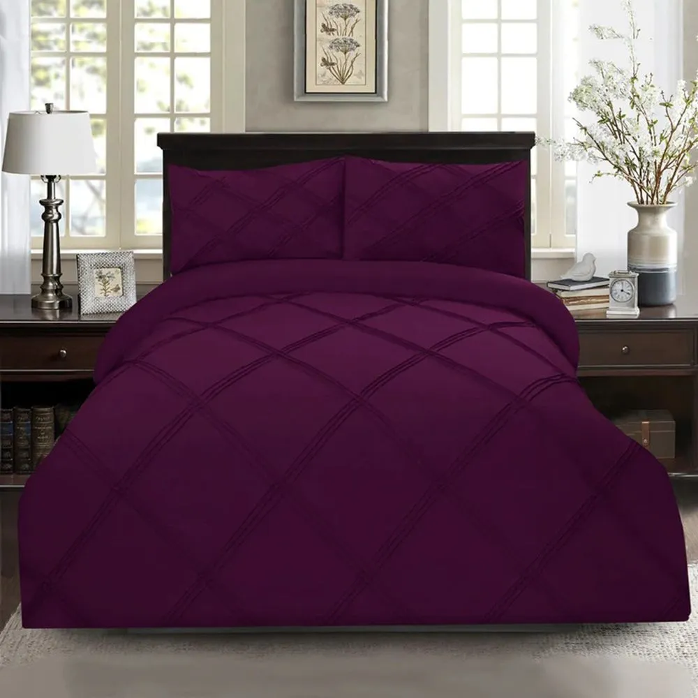 8 Pcs 3 Row Cross Pleated Duvet Set - Violet