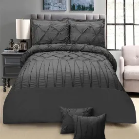 8 PC's Pintuck & Cross Pleated Duvet Set-Charcoal Grey