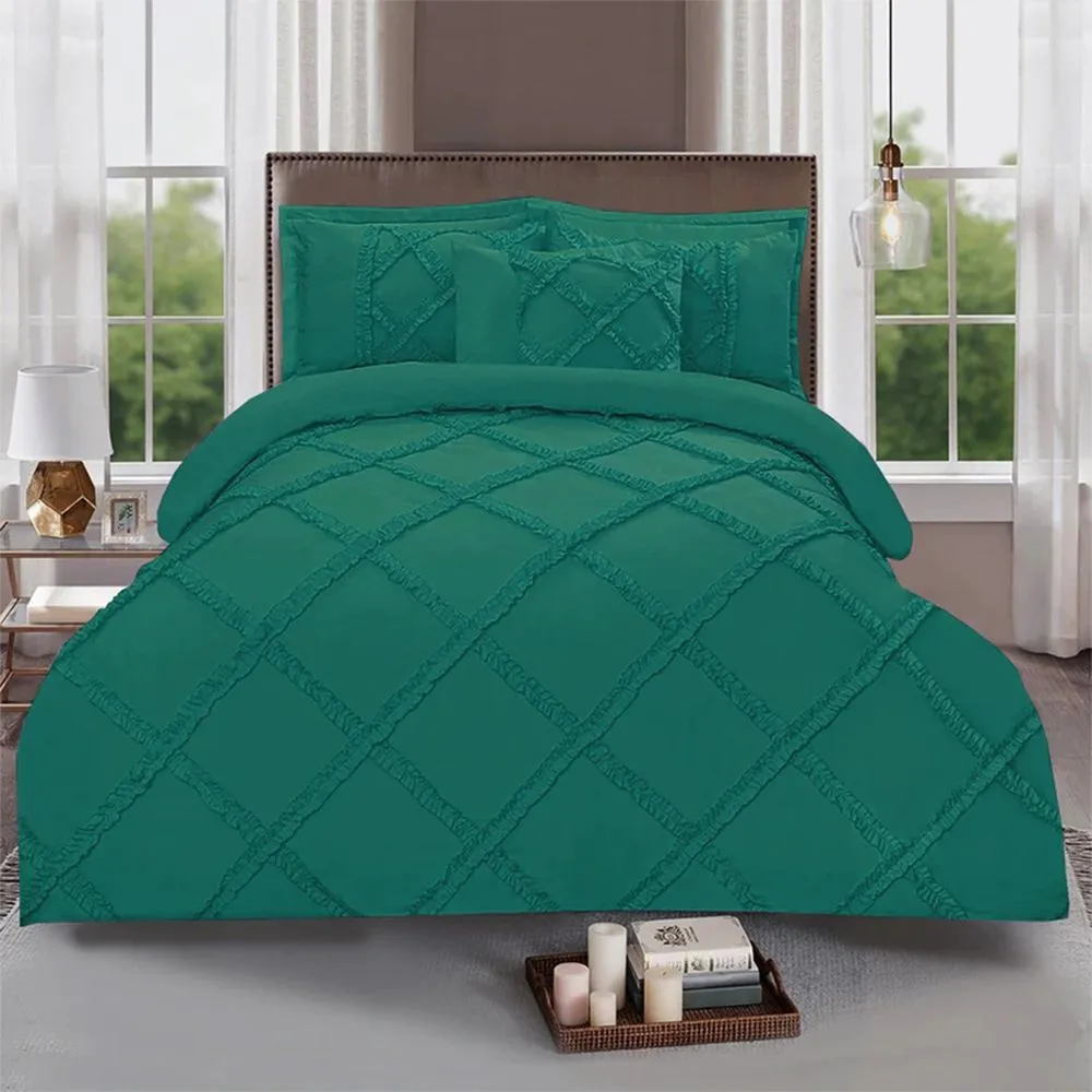 8 Pcs Ruffled Cross Pleated Duvet Set Teal