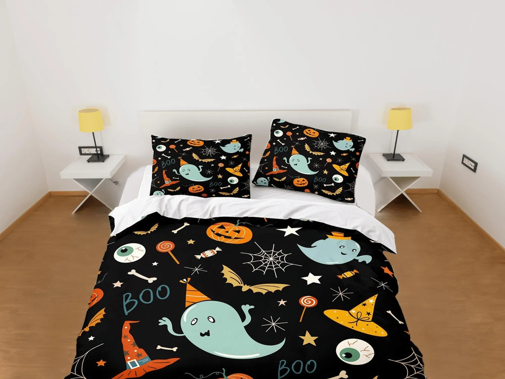 90s nostalgia halloween bedding & pillowcase, black duvet cover set dorm bedding, retro halloween, nursery toddler bedding, halloween gift