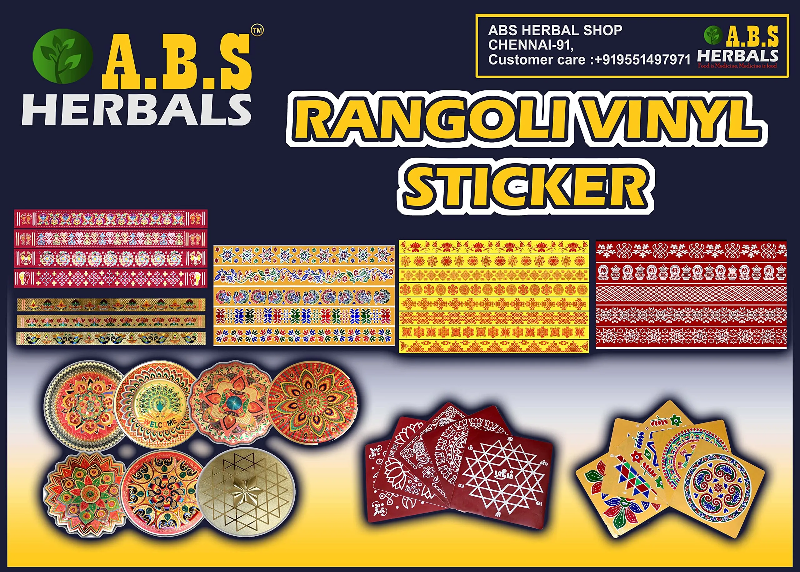 ABS HERBALS:Rangoli Sticker, Kolam Sticker for : Wall, Tile, Floor, Steel Sticker[Model: CP1]