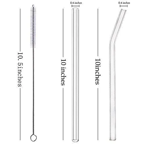 ALINK Glass Smoothie Straws, 10" x 10 mm Long Reusable Clear Drinking Straws for Smoothie, Milkshakes, Pack of 8 with 2 Cleaning Brush,