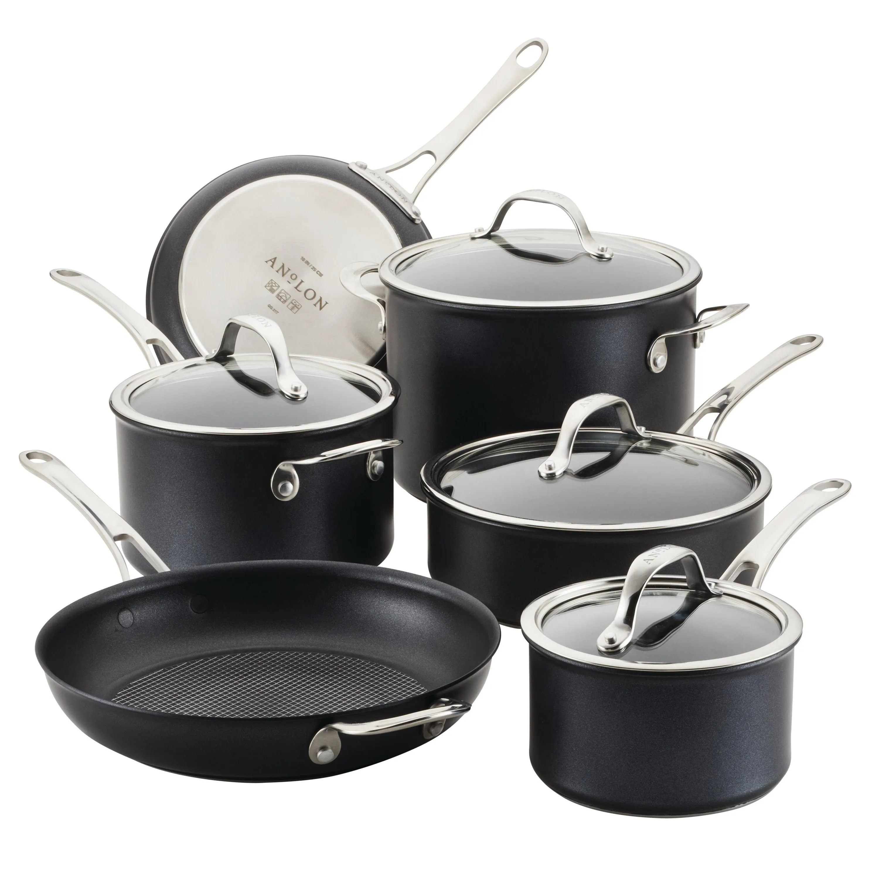 Anolon X SearTech Aluminum Nonstick Cookware Pots and Pans Set, 10-Piece, Super Dark Gray