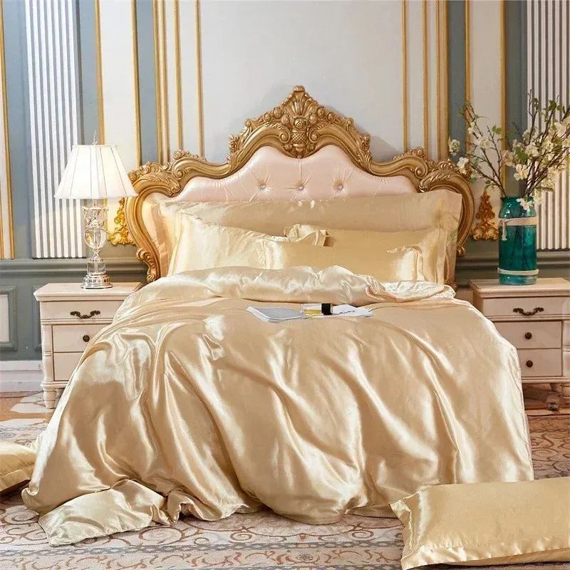 Anyhouz Beddings Beige AU Single Size 3 Pcs High End Satin Smooth Duvet Cover Set Luxury Polyester Silky Soft Cozy Bedding Set