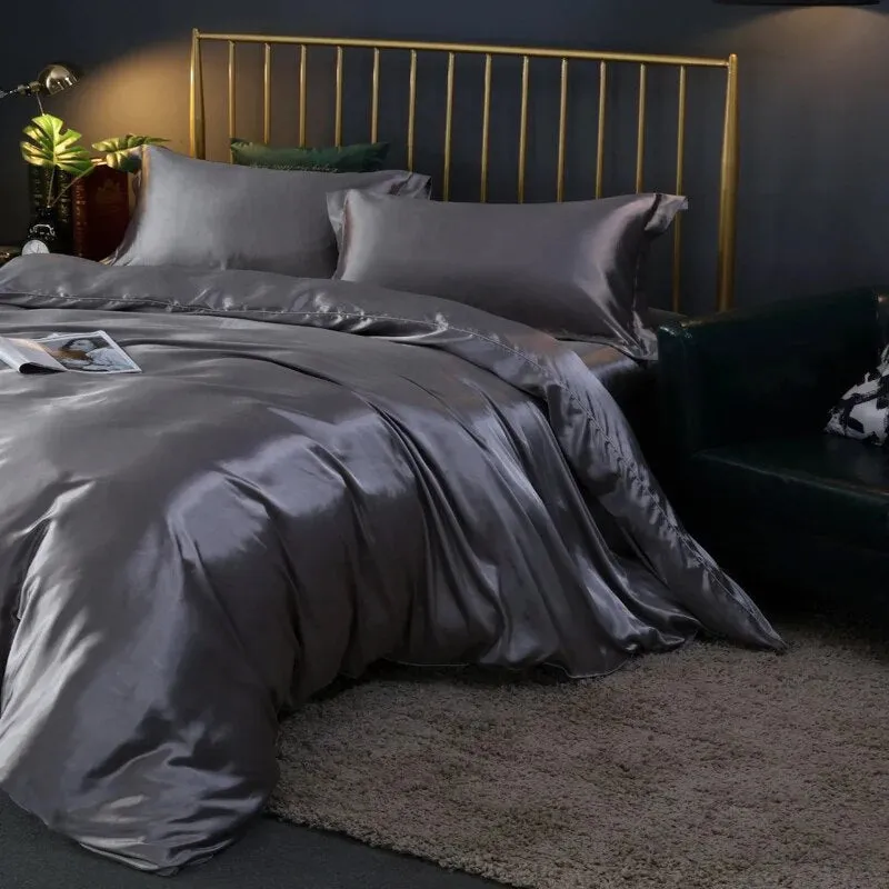 Anyhouz Beddings Gray AU Single Size 2 Pcs High End Satin Smooth Duvet Cover Set Luxury Polyester Silky Soft Cozy Bedding Set