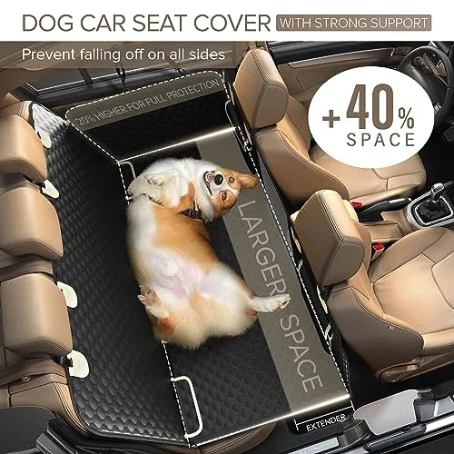 Back Seat Extender for Dogs, Heavy Duty Dog Car Seat Cover for Back Seat and Aggressive Chewer, Large Hard Bottom Car Seat Cover for Dogs, Dog Hammock for Car, Travel Dog Car Bed for Car, SUV, Truck