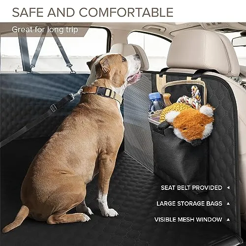 Back Seat Extender for Dogs, Heavy Duty Dog Car Seat Cover for Back Seat and Aggressive Chewer, Large Hard Bottom Car Seat Cover for Dogs, Dog Hammock for Car, Travel Dog Car Bed for Car, SUV, Truck