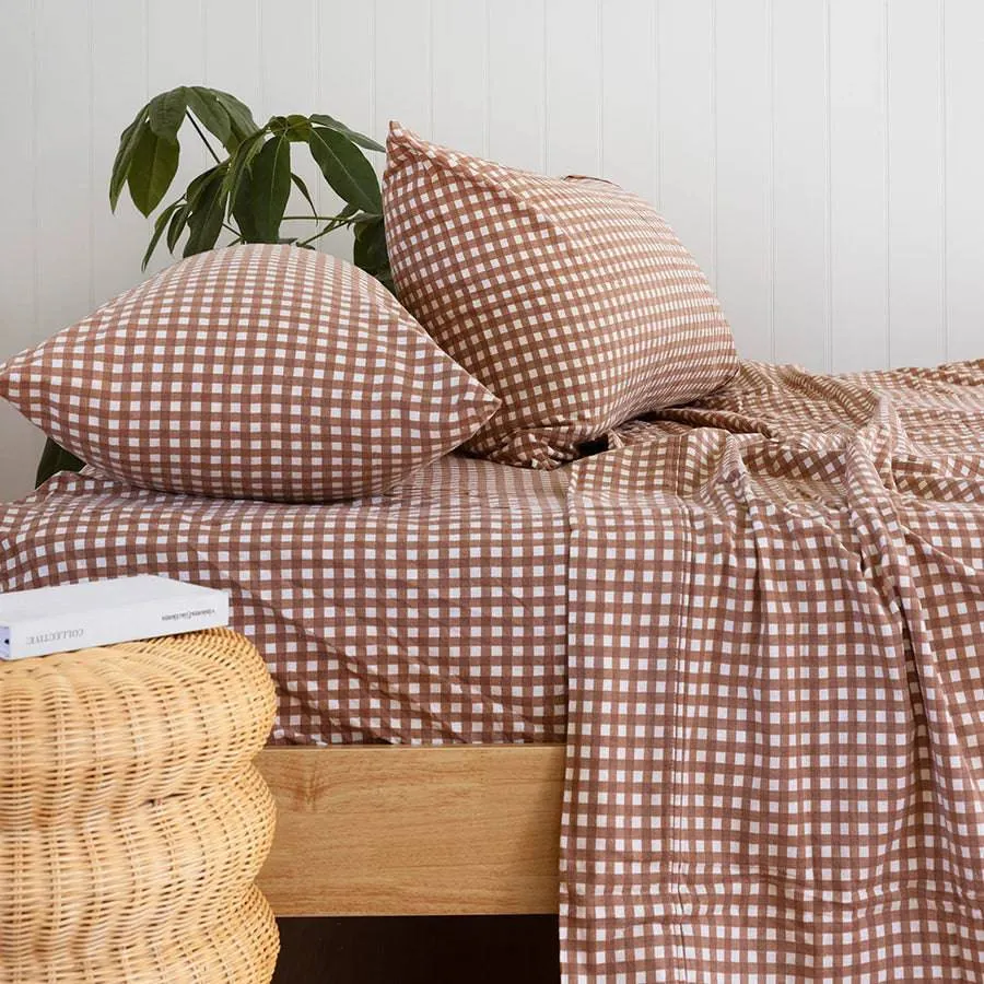 Bambury | Flannelette Sheet Set - Gingham Clove