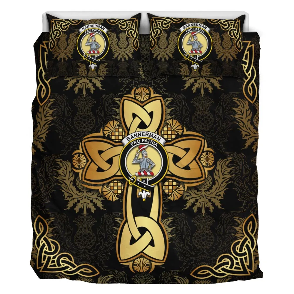 Bannerman Clan Bedding Sets Gold Thistle Celtic Style