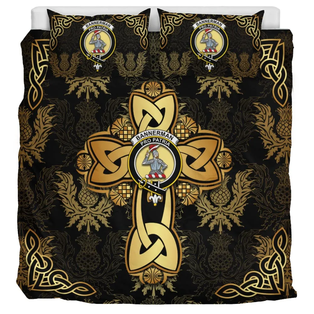 Bannerman Clan Bedding Sets Gold Thistle Celtic Style