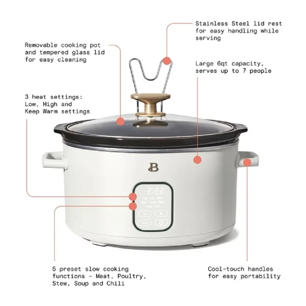 Beautiful 6QT Programmable Slow Cooker by Drew Barrymore (White Icing)