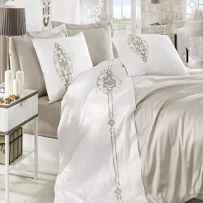 Beige & white Embroidery Duvet Set