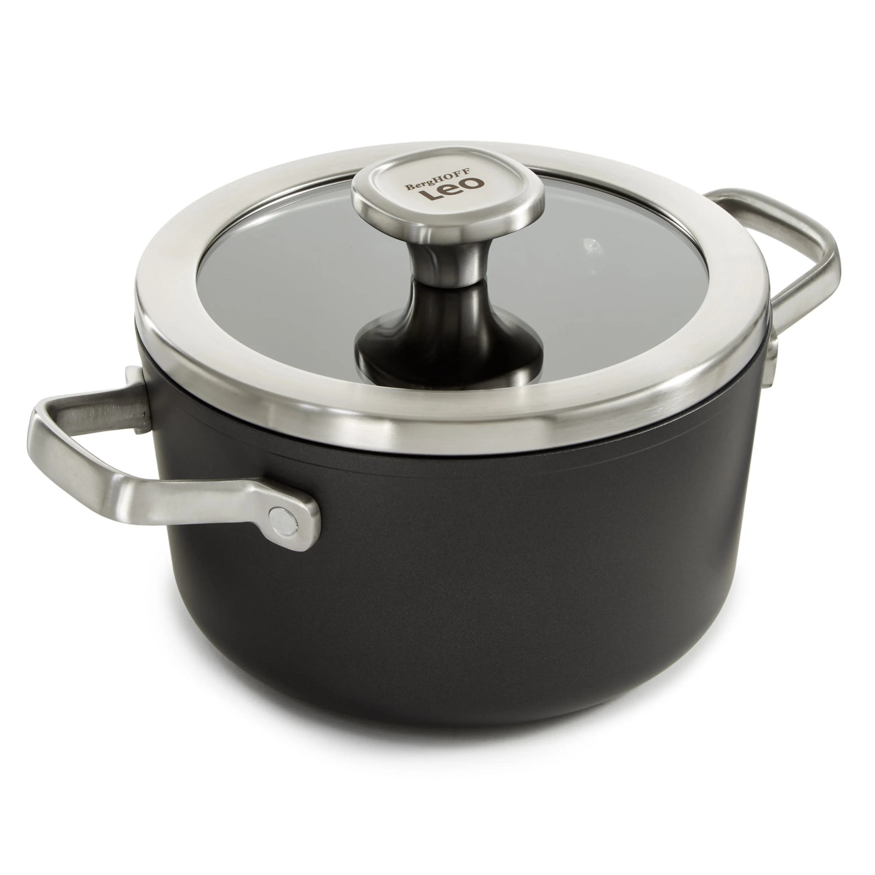 BergHOFF Leo Graphite Nonstick Ceramic 8" Stockpot 3.3qt. With Glass Lid, Sustainable Recycled Material