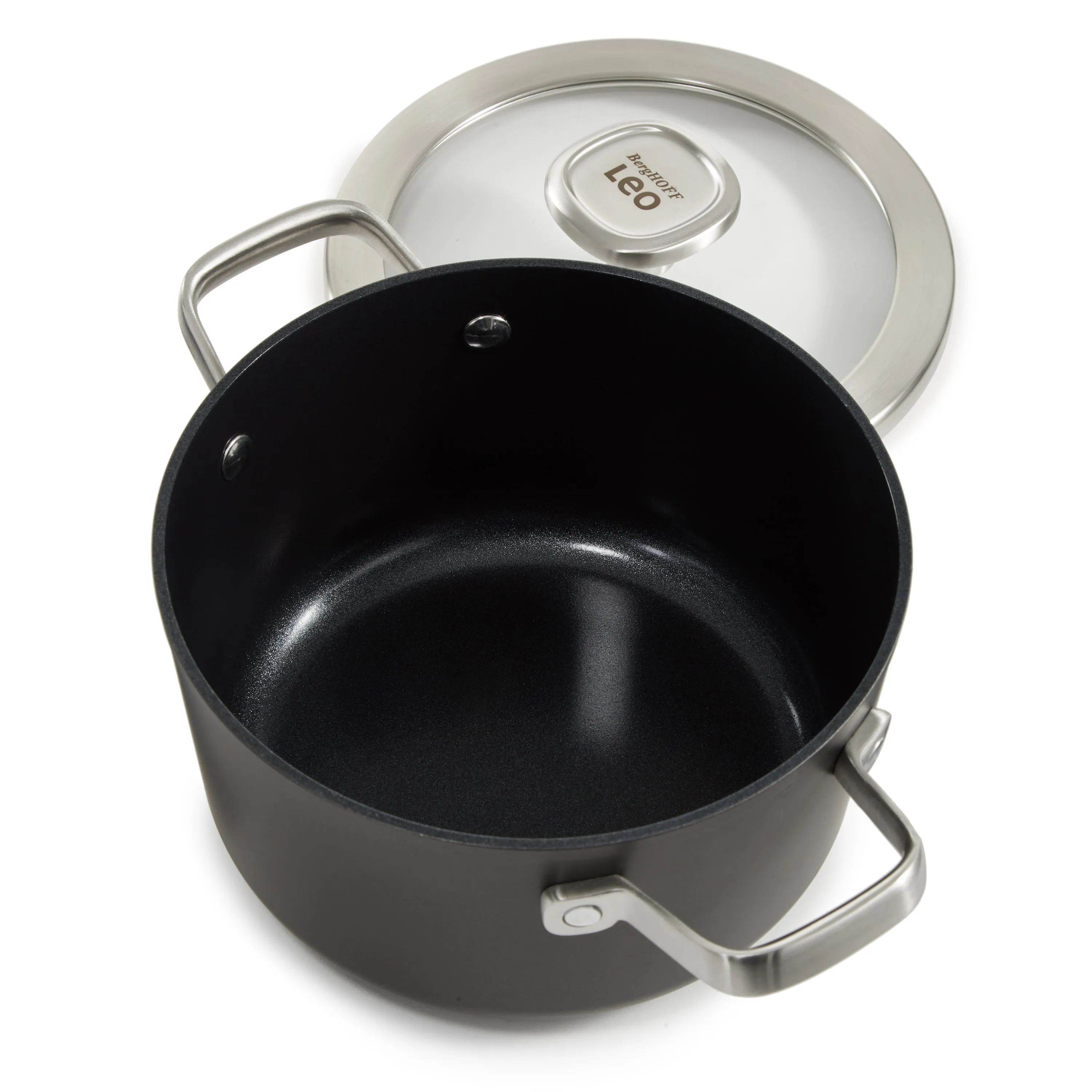 BergHOFF Leo Graphite Nonstick Ceramic 8" Stockpot 3.3qt. With Glass Lid, Sustainable Recycled Material