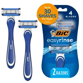 BIC EasyRinse Anti-Clogging Men's Disposable Razors, 4 Blades, 2 Count