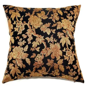 Black/Gold Traditional Floral Throw Pillow Cover 24x24