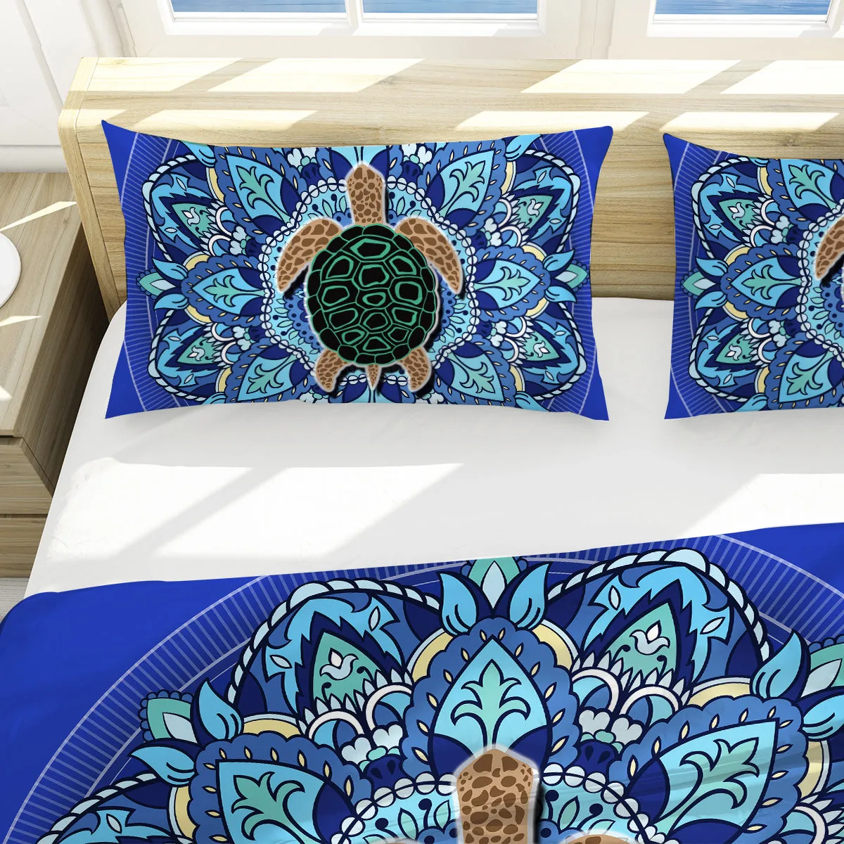 Blue Mandala Turtle Reversible Bedcover Set