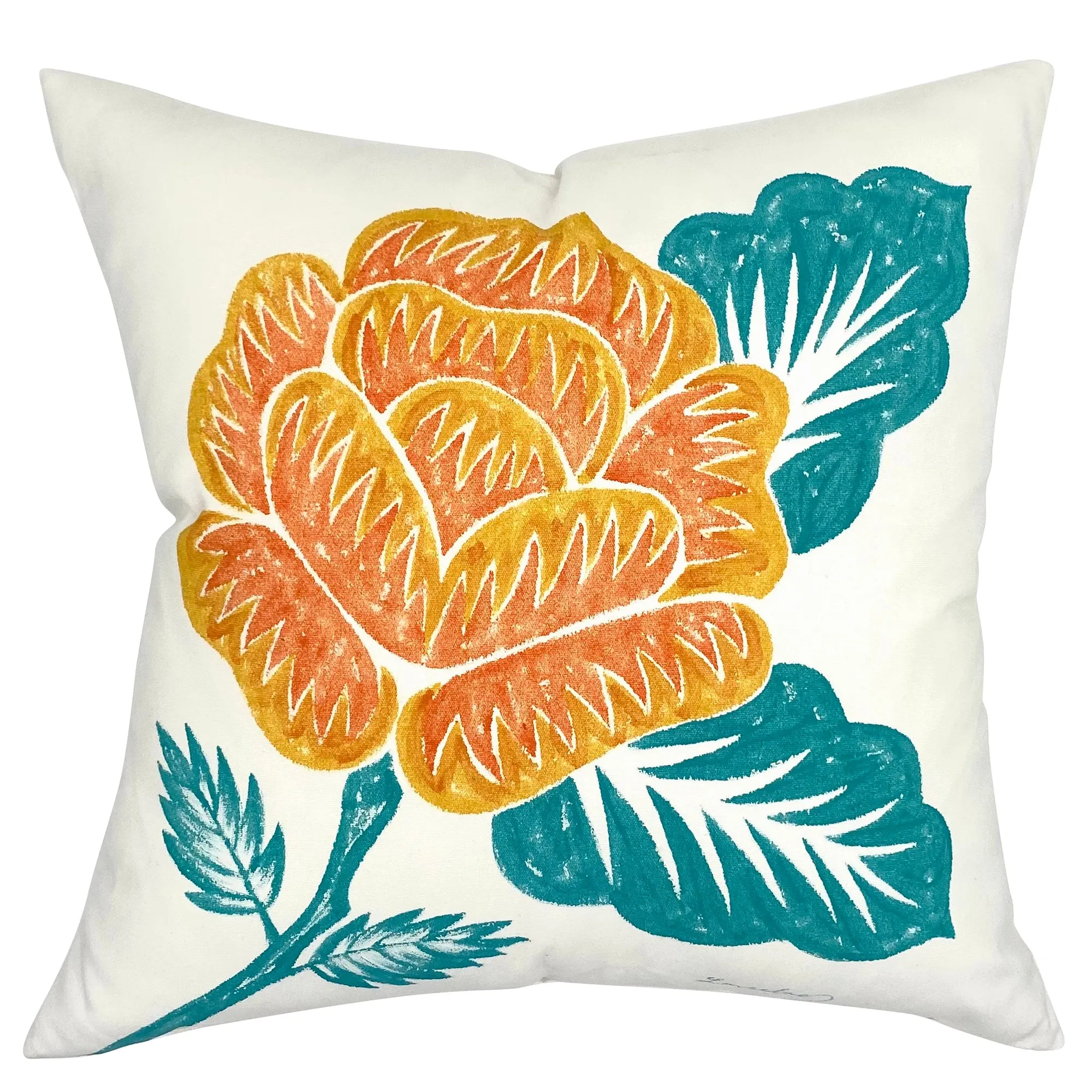 Bright Hand-Painted Floral Throw Pillow Cover 20x20