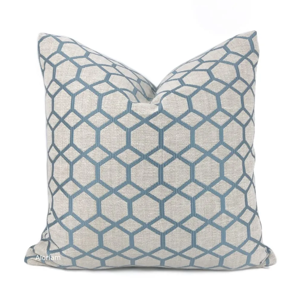 Brooke Blue Geometric Interlocked Hexagons Pillow Cover (Fabric by the Yard available)