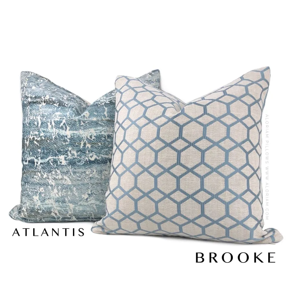 Brooke Blue Geometric Interlocked Hexagons Pillow Cover (Fabric by the Yard available)