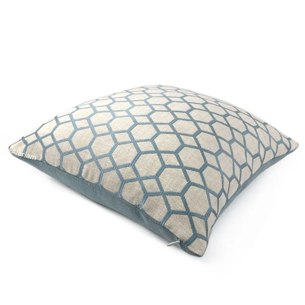 Brooke Blue Geometric Interlocked Hexagons Pillow Cover (Fabric by the Yard available)