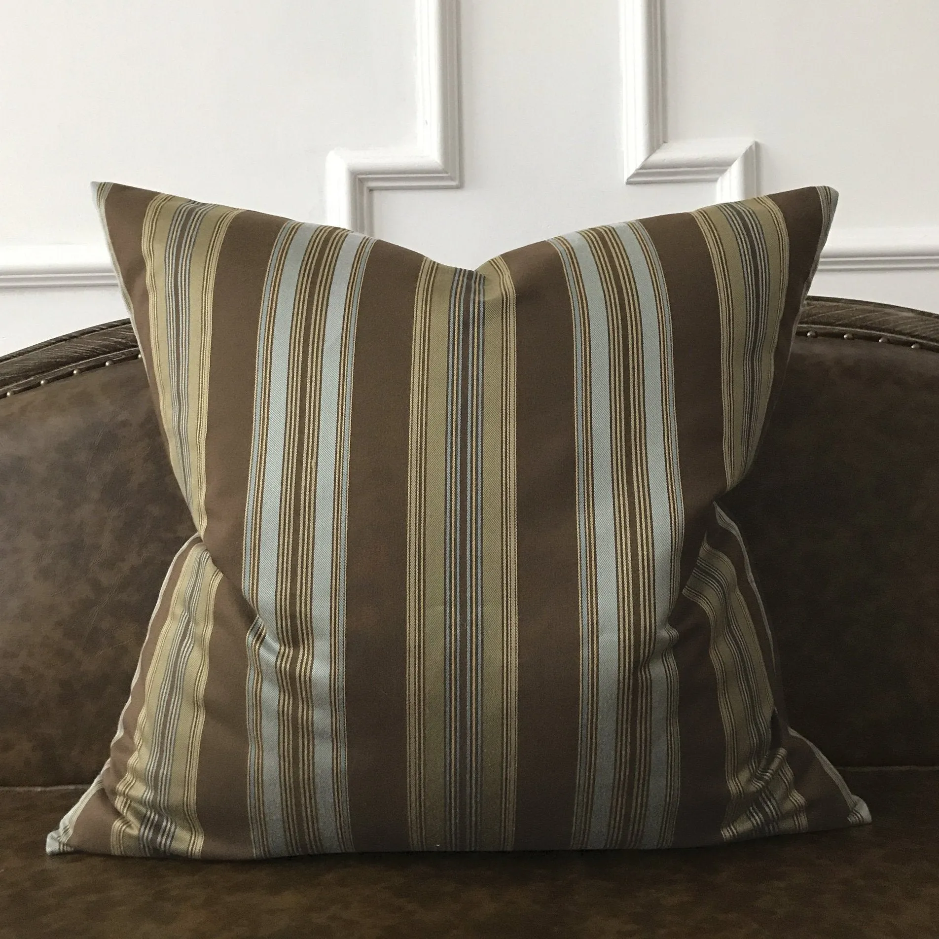 Brown and Teal Striped Euro Sham 26x26