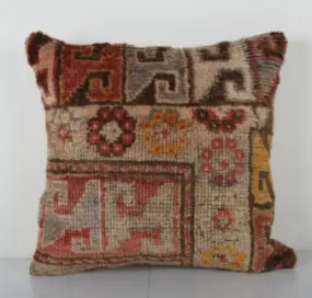 Burnt Orange and Brown Pillow Case Fashioned from A Vintage Rug