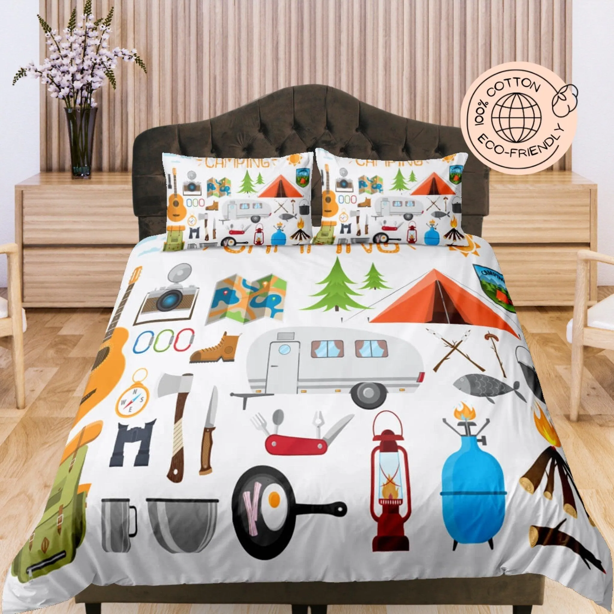 Camping Essentials, Outdoor Themed Cotton Duvet Cover Set for Kids, Toddler Bedding, Baby Zipper Bedding, Nursery Bedding, Crib Blanket