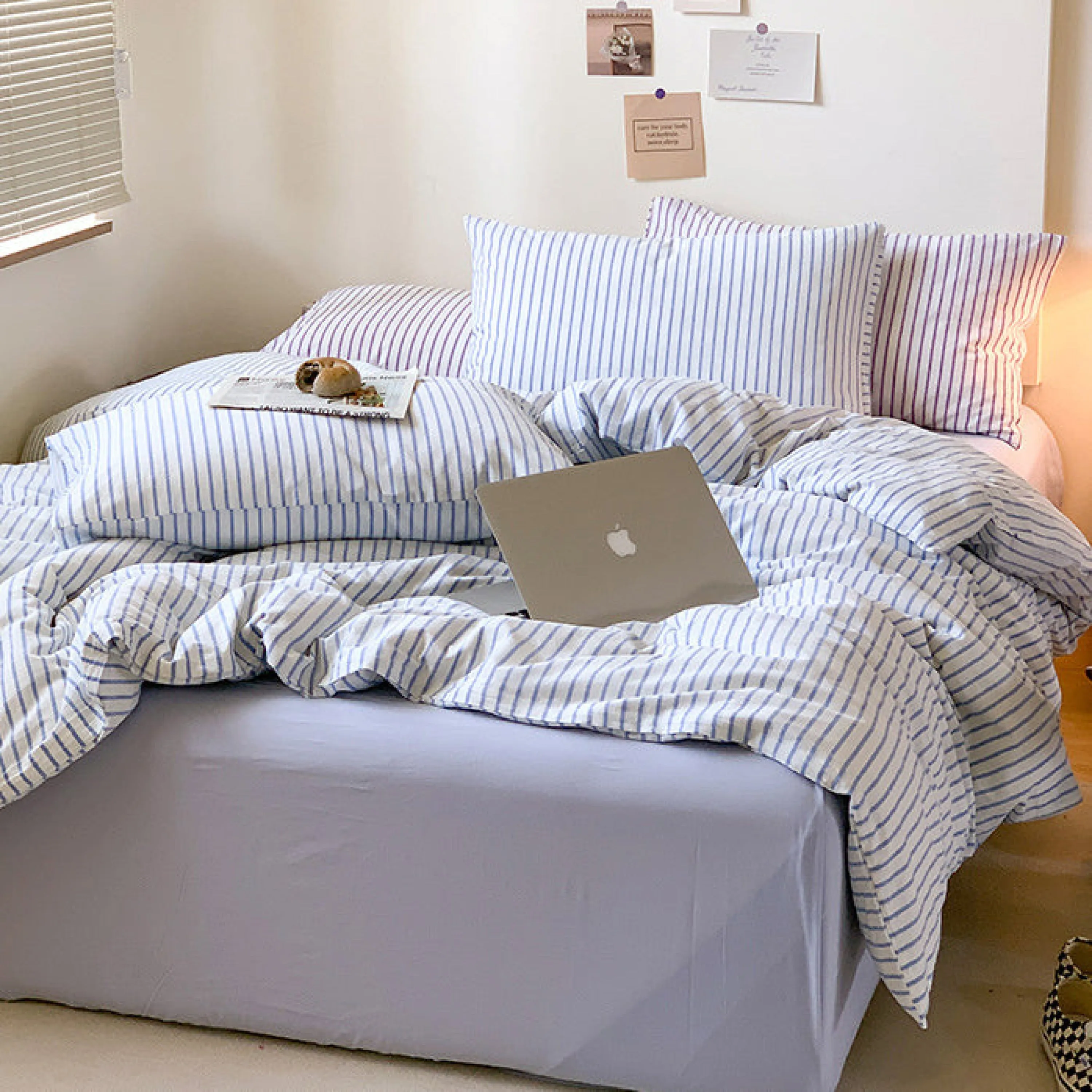 Candy Stripe Washed Cotton Bedding Set / Pink