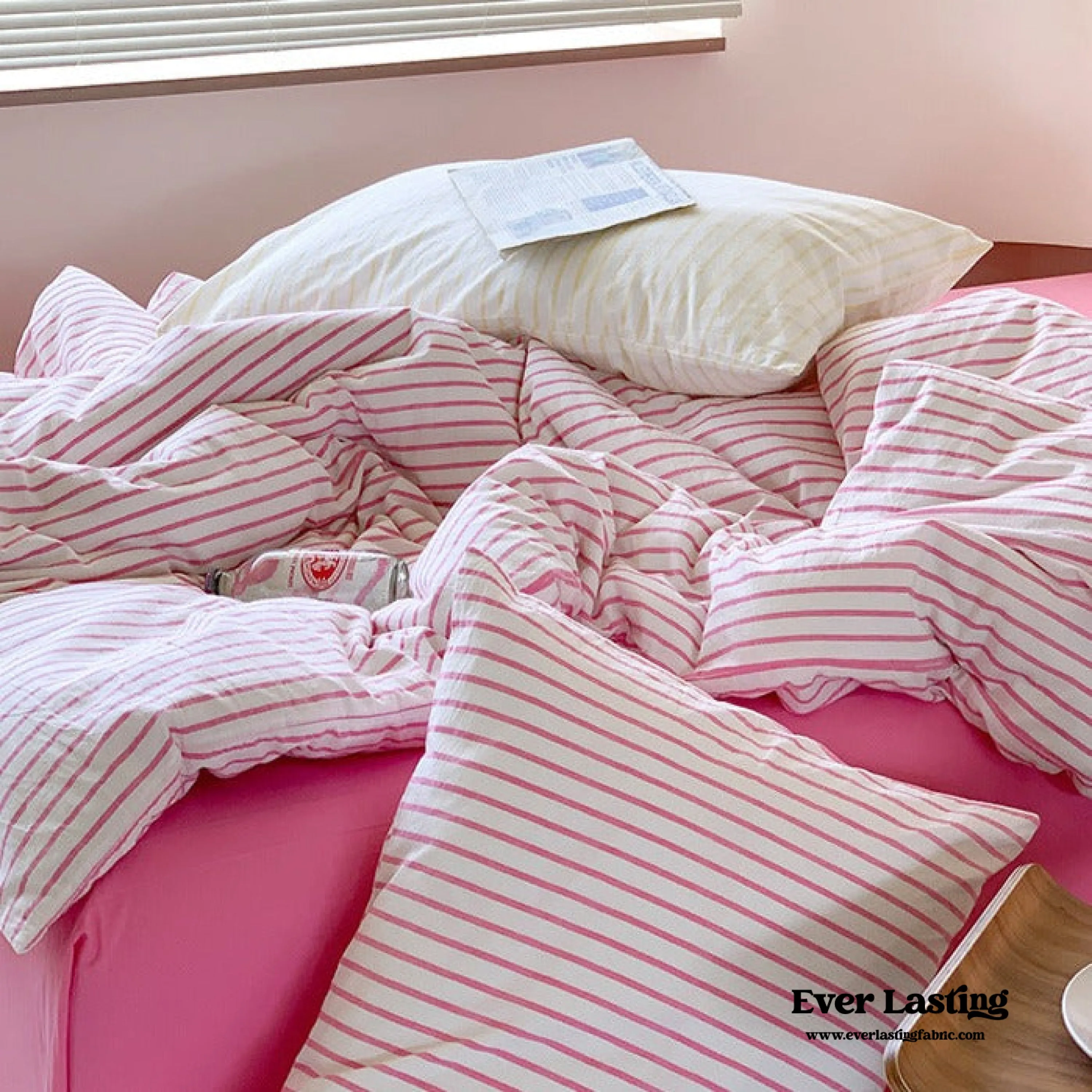 Candy Stripe Washed Cotton Bedding Set / Pink