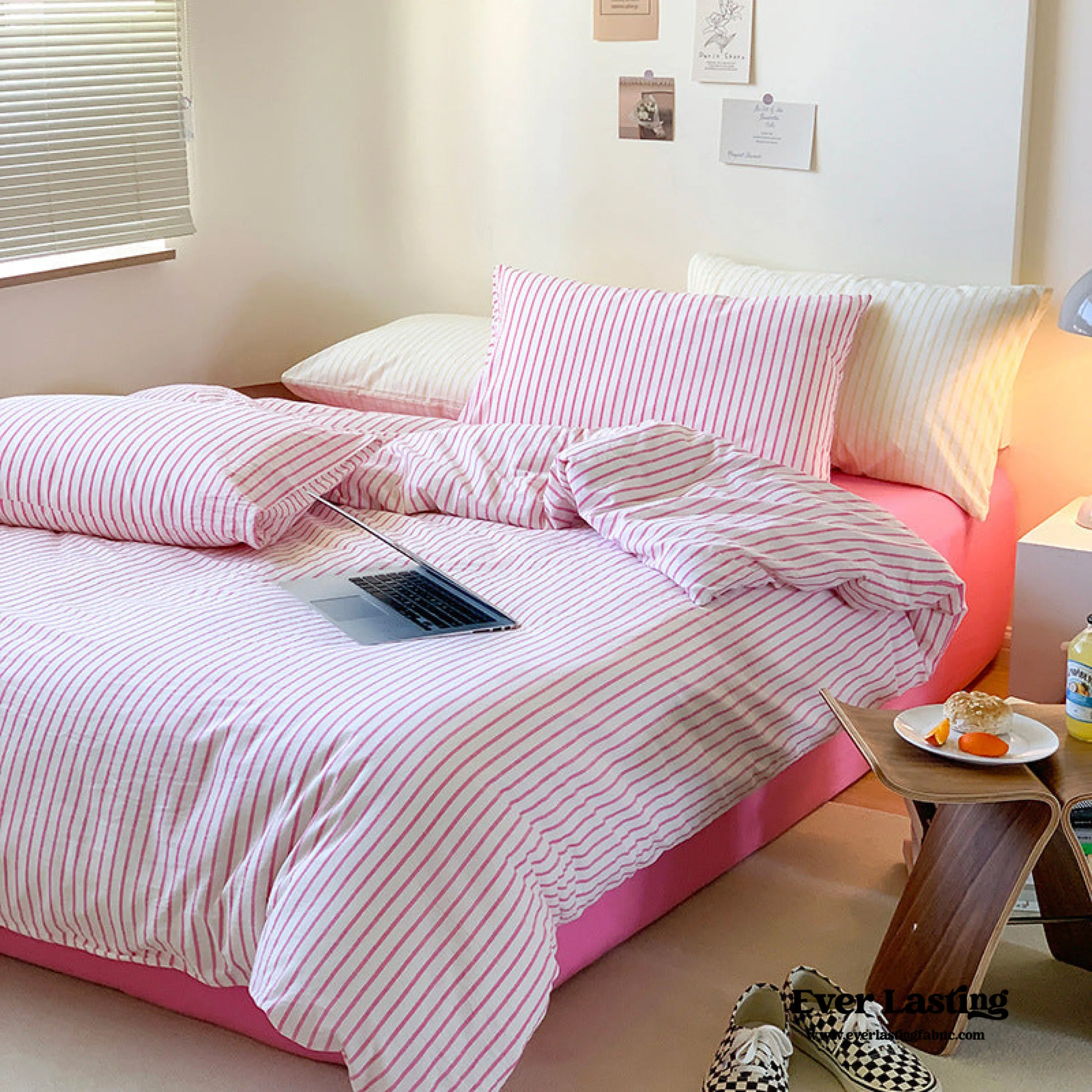 Candy Stripe Washed Cotton Bedding Set / Pink