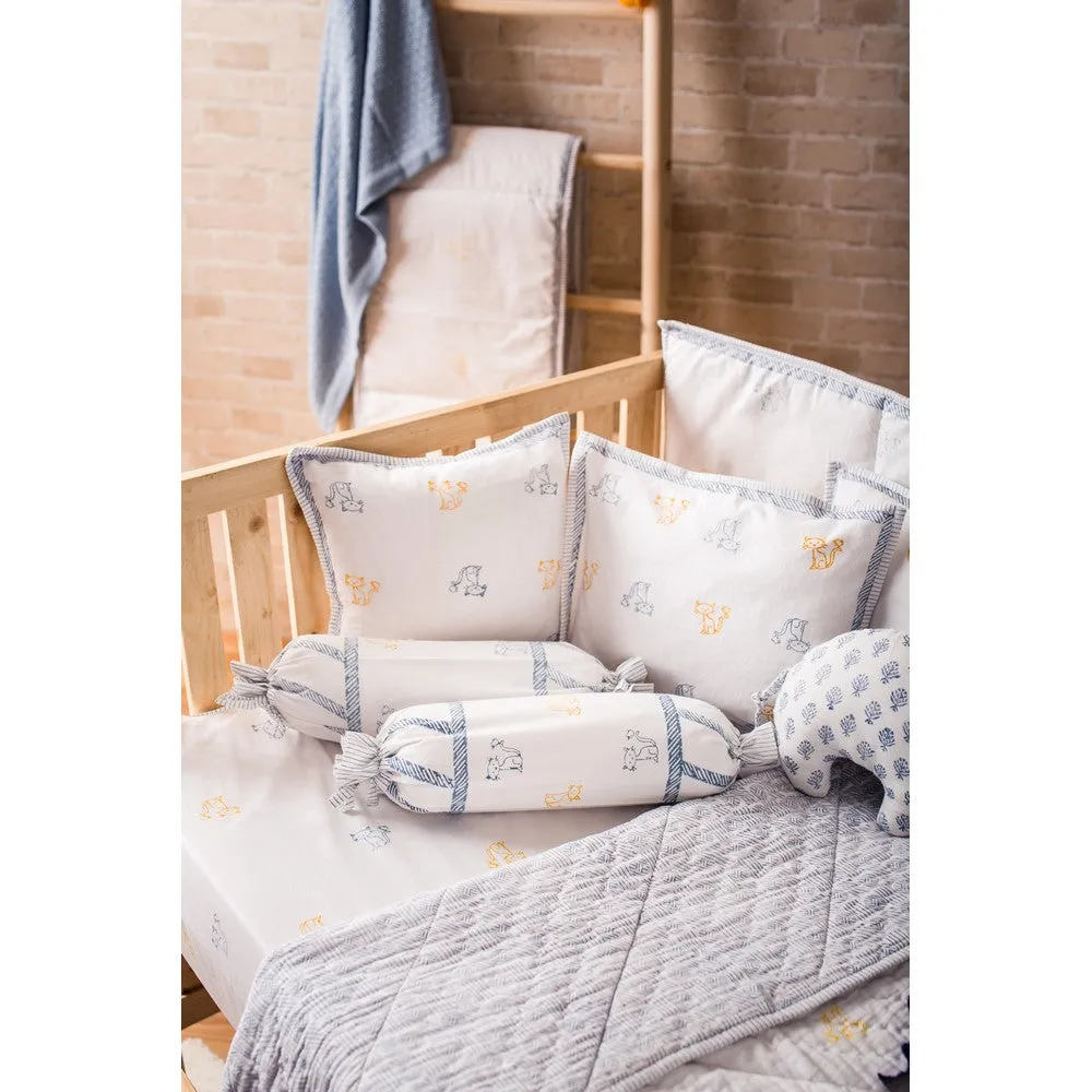 Cat Hand Block Printed Cot Bedding Set