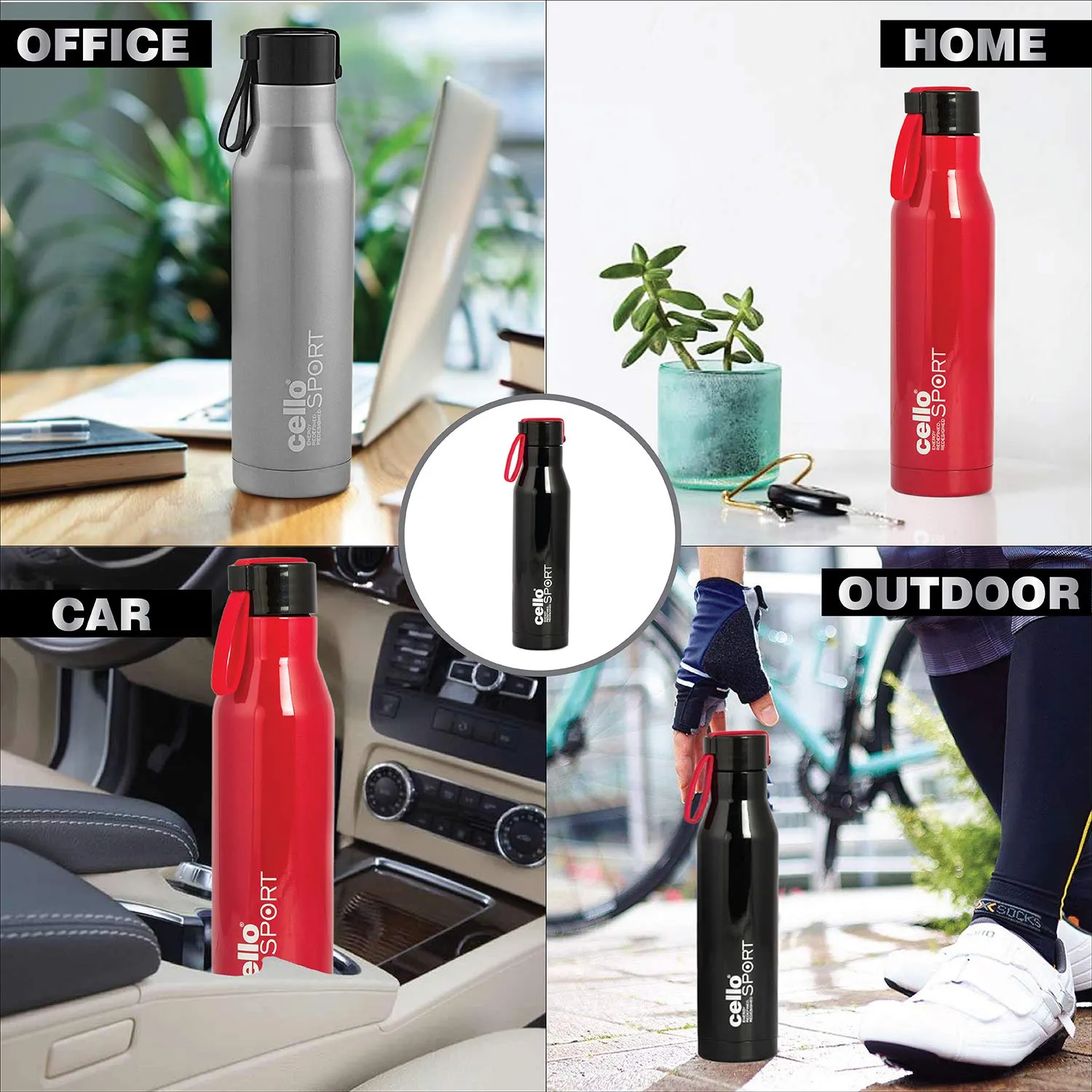 Cello Maestro Stainless Steel Double Walled Water Bottle, Hot and Cold, 550ml, 1pc Flask, Black