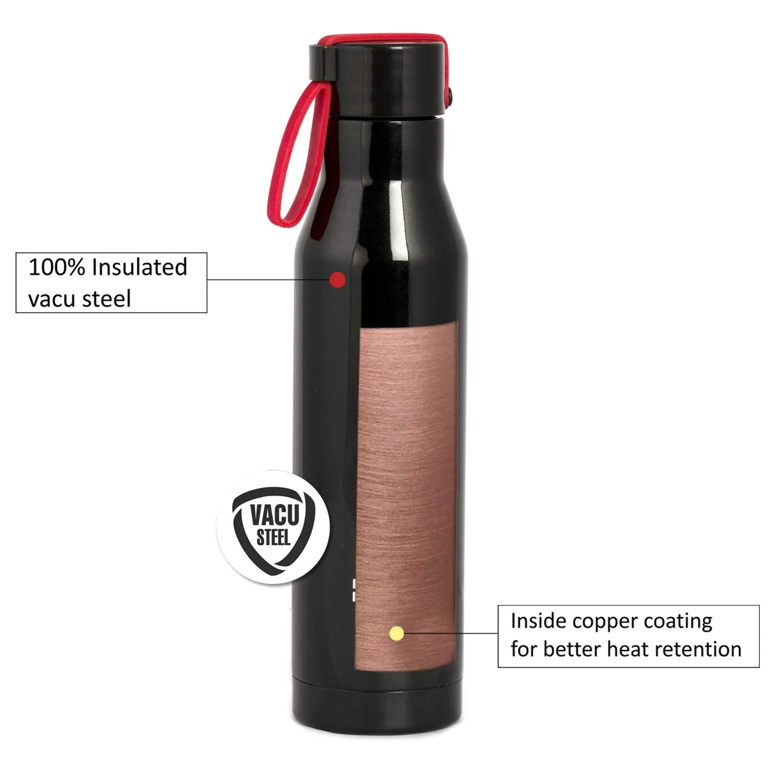 Cello Maestro Stainless Steel Double Walled Water Bottle, Hot and Cold, 550ml, 1pc Flask, Black