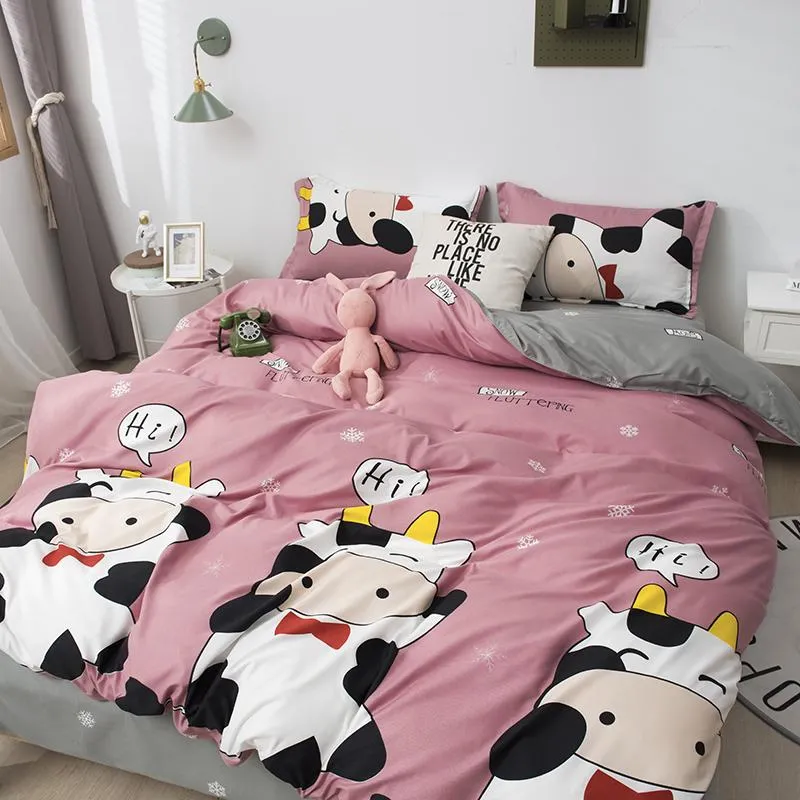 Cheerful 'Hi' Cow Pink & Grey Bedding Set