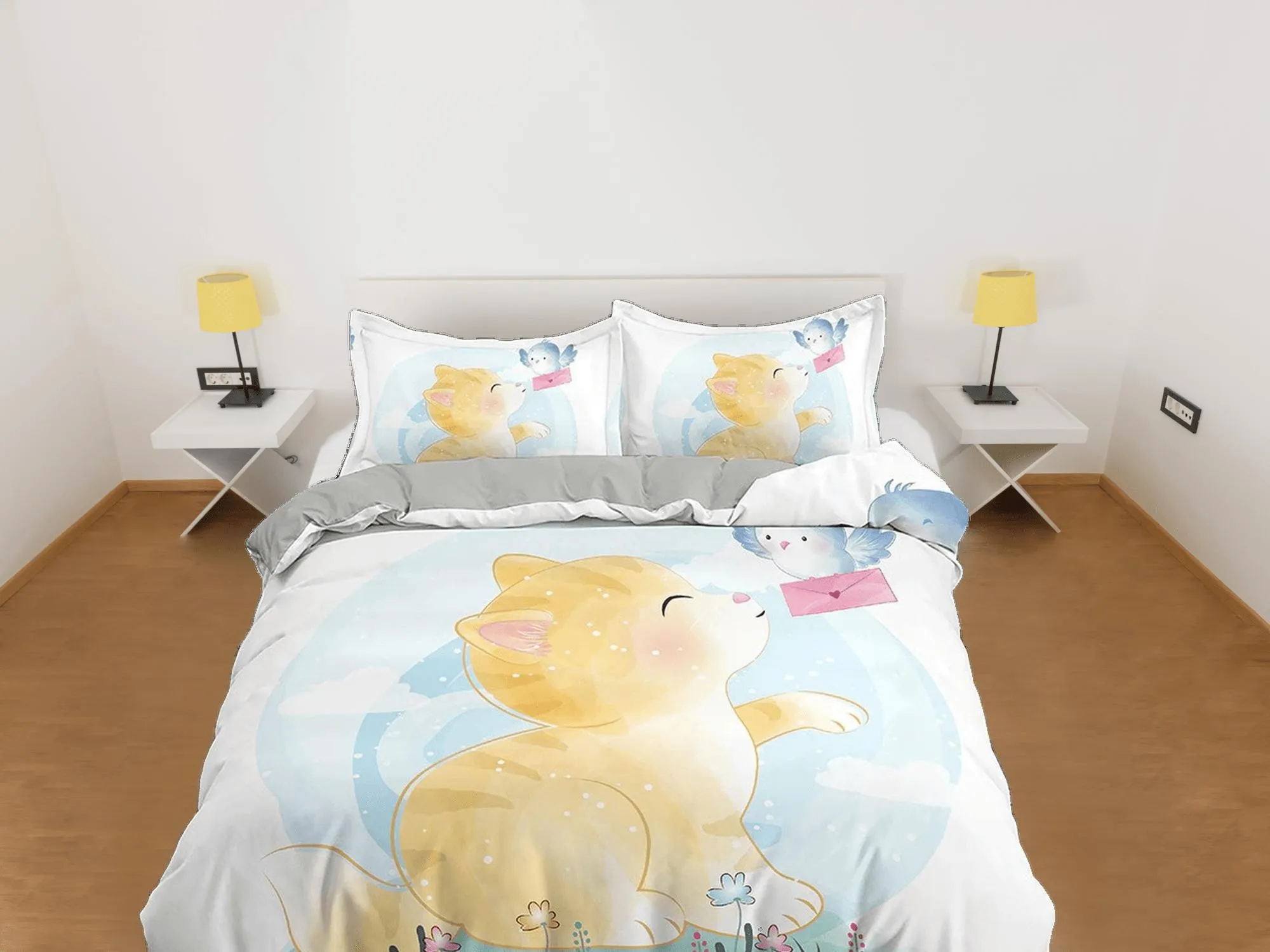 Chubby Cute Cat Bedding, Duvet Cover Set & Pillowcase, Zipper Bedding, Dorm Bedding, Teens Adult Duvet King Queen Full Twin Single