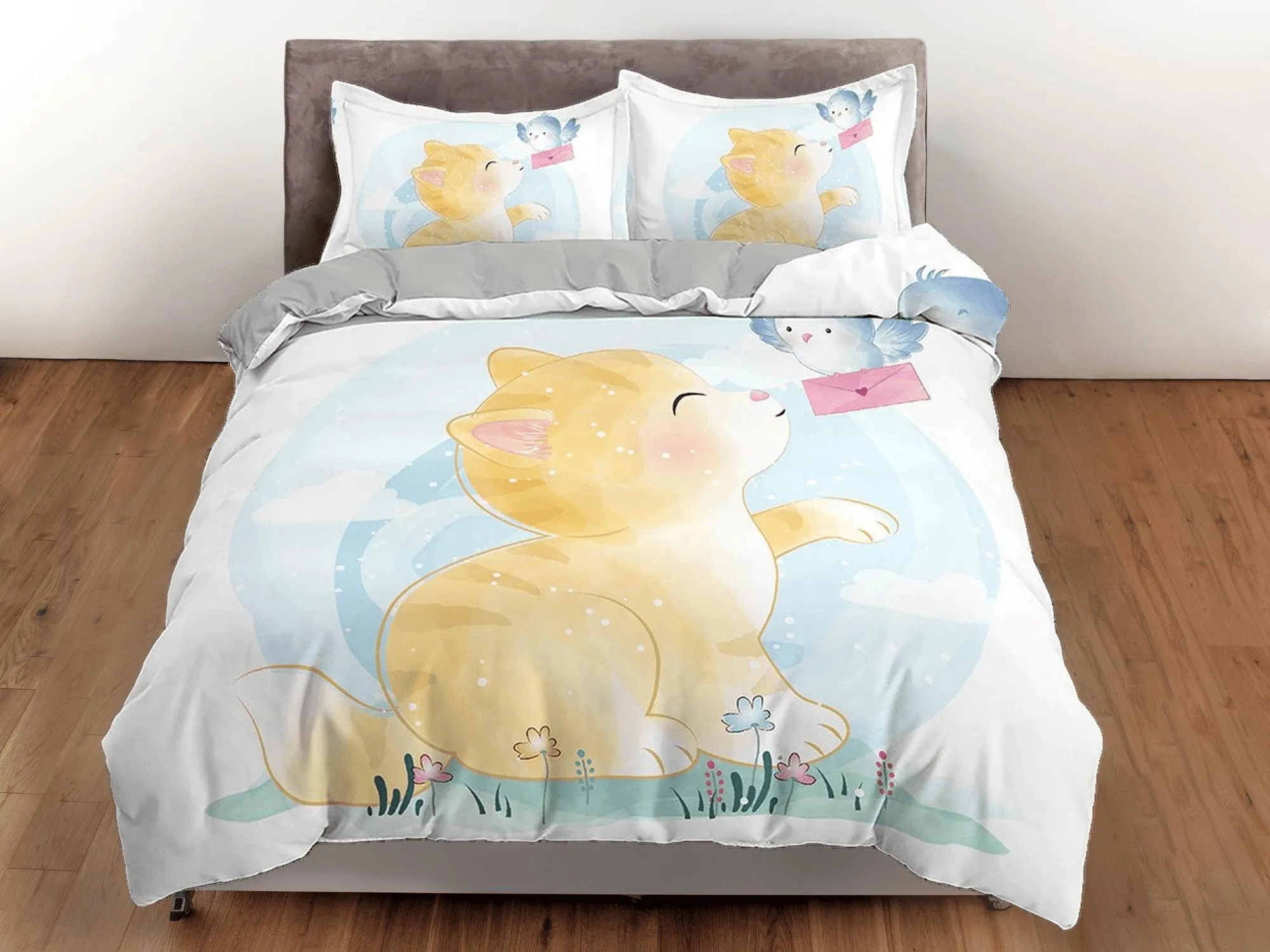 Chubby Cute Cat Bedding, Duvet Cover Set & Pillowcase, Zipper Bedding, Dorm Bedding, Teens Adult Duvet King Queen Full Twin Single