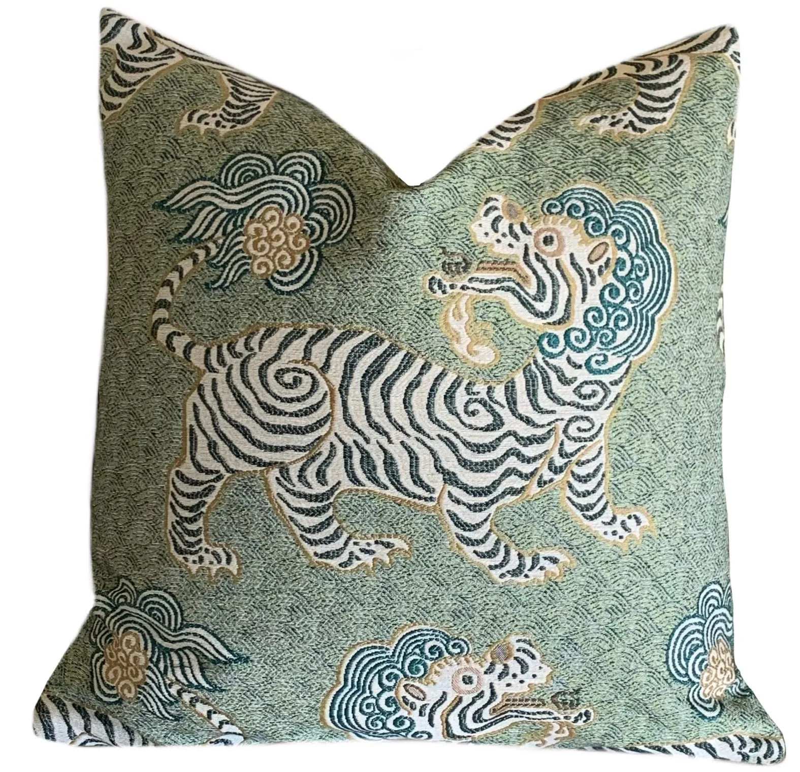 Clarence Tibet Woven Jacquard Pillow Cover / Green Cushion Cover / Lumbar, Accent, and Euro Sham Pillow Covers