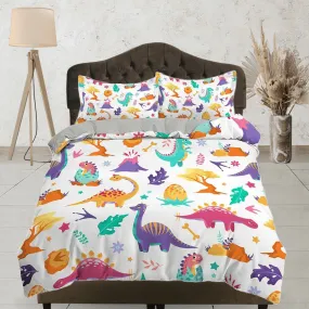 Colorful Cute Dinosaurs Bedding, Duvet Cover Set & Pillowcase, Zipper Bedding, Dorm Bedding, Teens Adult Duvet King Queen Full Twin Single